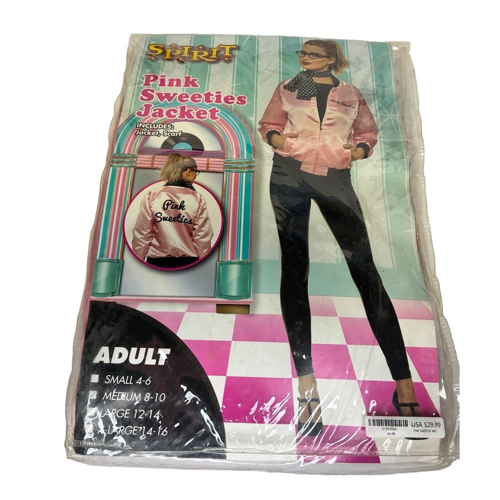 Spirit Halloween Pink Sweeties Jacket Costume 50s Rocker Girl Adult Med NIP